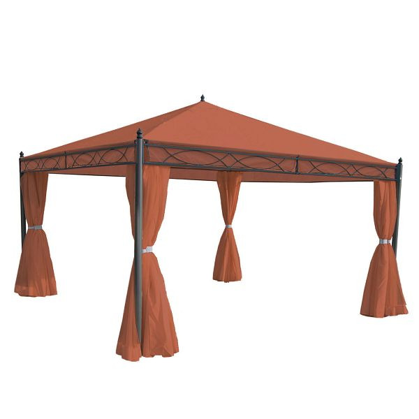 Mendler Pergola Cadiz, Garten Pavillon, stabiles 7cm-Gestell mit Seitenwand, terracotta-braun 4x4m, 77126+77111+77122