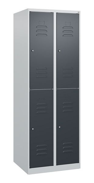 C+P Doppelstöckiger Spind Classic PLUS, 2 Abteile, 1700x600x500mm, 7035/7016, Zylinderschlösser, 0803007-20 S10020
