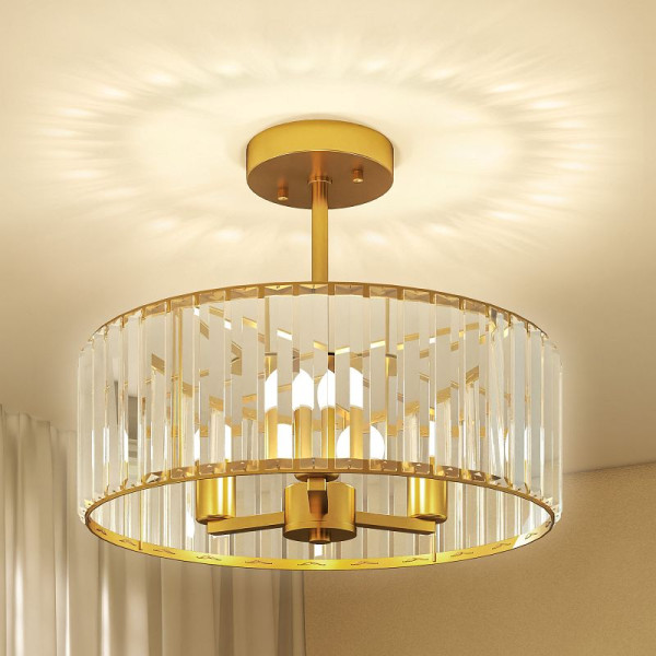 HOMCOM Deckenlampe, Kronleuchter-Design, Kristallschirm, 3 Glühbirnen, Metall, Goldfarben, B31-573V00GD
