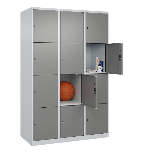 C+P Schließfachschrank Evolo PLUS, 12 Fächer, 1850x1200x500mm, 7035/0004, Abteile 3, Abteilbreite 400 mm, 049000-324 S10014