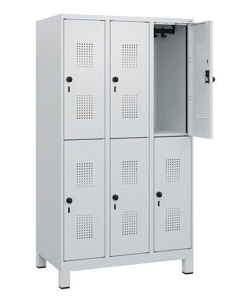 C+P Doppelstöckiger Spind Evolo PLUS, Füße, 6 Fächer, 1630x900x500mm, 7035/7035, Drehriegel, 0493105-30 S10013