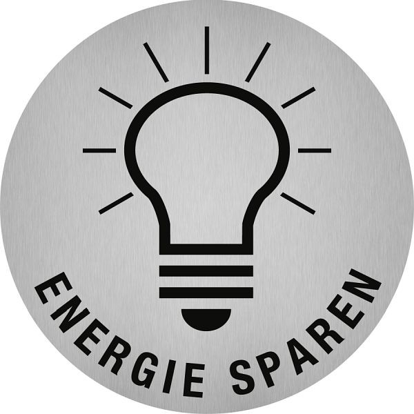 Moedel Piktogramm Energie sparen, Edelstahl, selbstklebend, Ø 50 mm, 52504