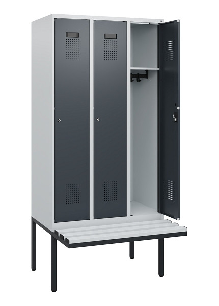 C+P Spind Evolo PLUS, 3 Abteile, 1950x900x815mm, 7035/7016, Zylinderschloss, Material Sitzfläche Kunststoff, 0490405-30 S10093