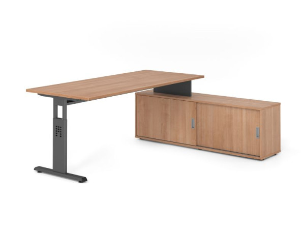 Hammerbacher Aufsatz-Schreibtisch OSE19, 180x80cm, Platte: Nussbaum, 25mm dick, T-Fuß Gestell Graphit, Ahorn, SB/N/G/N/N, VOSE19SB/N/G/N/N