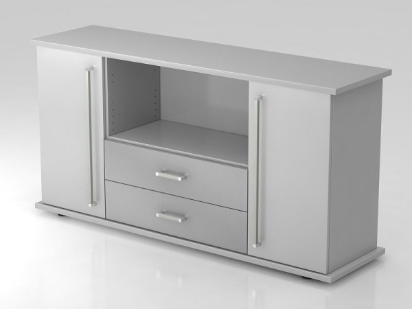 Hammerbacher Sideboard 2 Türen, 2, Schübe, Chromgriff Grau/Grau, 166,1x44,8x84 cm (BxTxH), VSBTS/5/5/CE