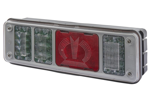 HELLA Heckleuchte "Krone", LED, 24V, Anbau/geschraubt, Lichtscheibenfarbe: glasklar, Stecker: EasyConn, Stecker: Male, rechts, 2VP 340 960-261