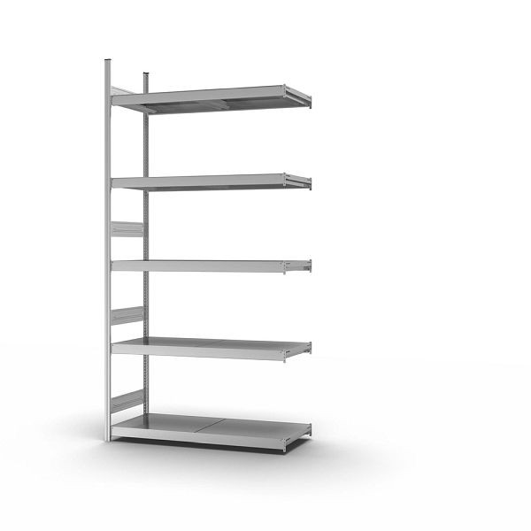 hofe Großfach-Anbauregal, 3000x500x1500 mm, 5 Fachebenen, verzinkt, 350 kg Fachlast, 2000 kg Feldlast, zweiseitige Bedienung, GZA30515B