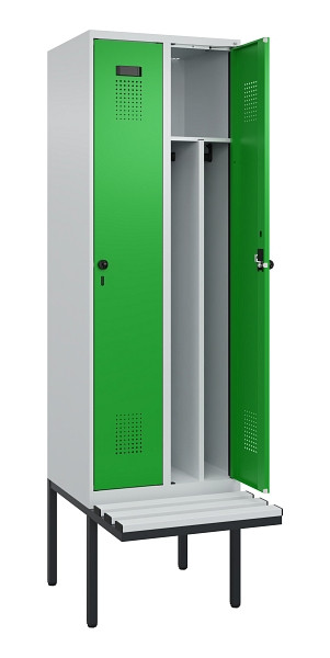 C+P Spind Evolo PLUS, 2 Abteile, 2120x600x815mm, 7035/6037, Drehriegel, Material Sitzfläche Kunststoff, 0490407-20F S10065