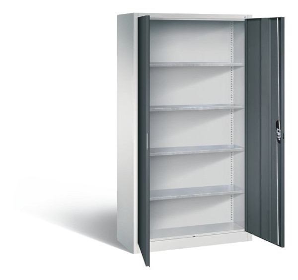 C+P Magazinschrank Serie 13, H1980xB1000xT420mm, Farbe: Lichtgrau / Anthrazitgrau, Muldengriff, 133144-20 S10211