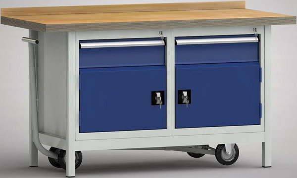 KLW Standard - Werkbank, fahrbar 1500 x 700 x 840 mm L x T x H, links & rechts 150EA/Tür, WS732N-1500M40-E1650