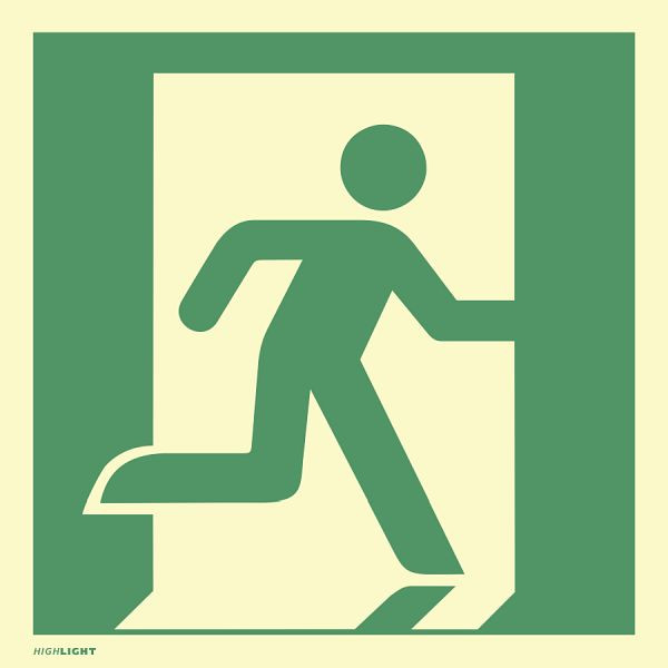 Moedel Notausgang rechts, ISO 7010, Folie, langnachleuchtend, 160-mcd, 148x148 mm, 60653