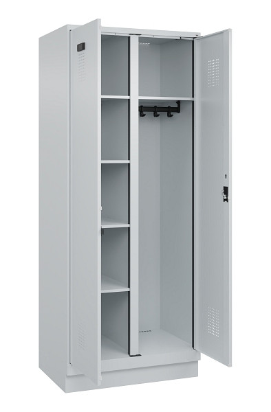 C+P Wäsche-/Garderobenspind Evolo PLUS, mit Sockel, 2 Abteile, 1950x800x500mm, 7035, Frontfarbe RAL 7035 Lichtgrau, Zylinderschloss, 049620-22 S10040