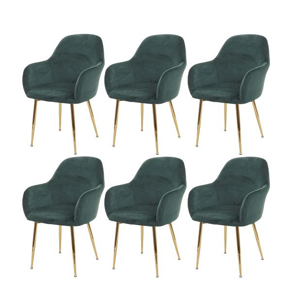 Mendler 6er-Set Esszimmerstuhl HWC-F18, Stuhl Küchenstuhl, Retro Design, Samt grün, goldene Beine, 3x75715