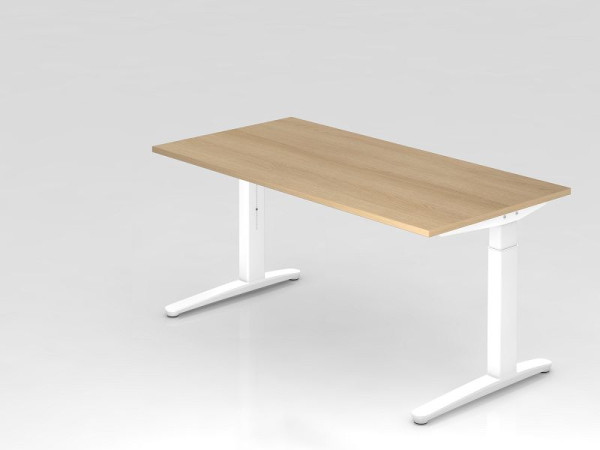Hammerbacher Schreibtisch C-Fuß 160x80cm Eiche/Weiß, Alu-Kufe Weiß, VXB16/E/WW