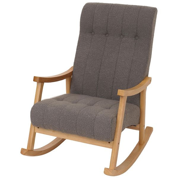 Mendler Schaukelstuhl HWC-K10, Relaxsessel, Holz FSC® Stoff/Textil Bouclé (450g/m²), dunkelgrau, Gestell natur, 109343
