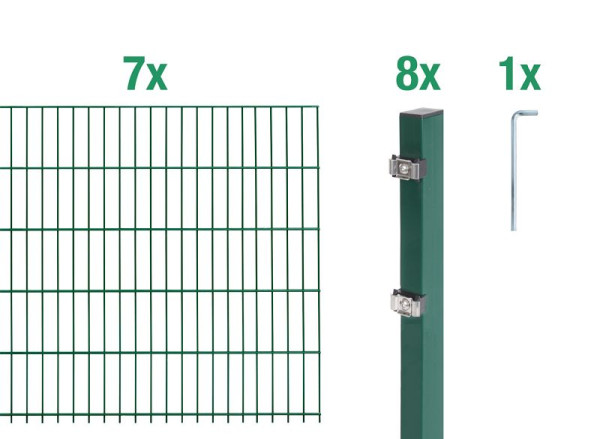 Alberts Doppelstabmattenzaun als 16 teilig Zaun-Komplettset Typ 6/5/6, Höhe: 80 cm, L: 14 m, grün, 646417