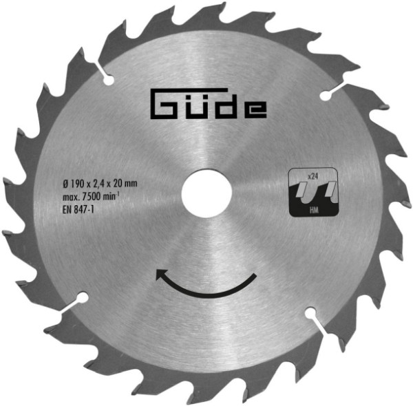 Güde Holzsägeblatt HM 190x20x24Z, Sägeblatttyp: HM, 58172, 4015671552129