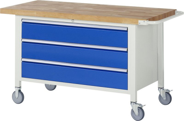 RAU Fahrbare Werkbank 8000 - Modell 8357, B1500 x T700 x H880-1080 mm, Unterbau-Container, 3x Schubladen: 3xH180 mm, 05-8357A2-157B4H.11