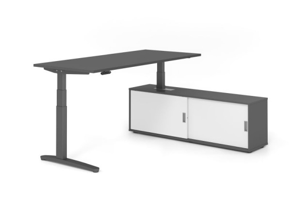 Hammerbacher Schreibtisch XBHM19, 180x80cm, Platte: Graphit, 25mm dick, C-Fuß Gestell Graphit, Höhe: 65 - 129 cm, Ahorn, SB/G/G/G/W, VXBHM19SB/G/G/G/W