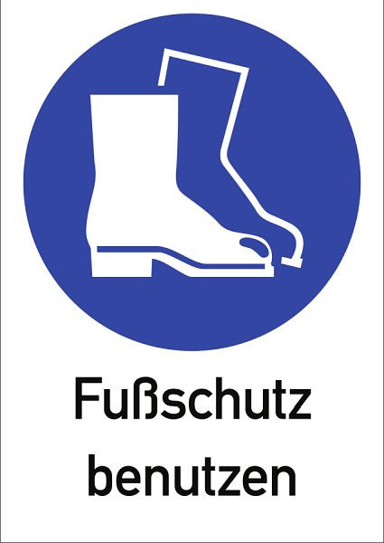 Moedel Fußschutz benutzen ISO 7010, Kombischild, Aluminium, 262x371 mm, 98884
