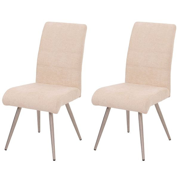 Mendler 2er-Set Esszimmerstuhl HWC-G55, Küchenstuhl Lehnstuhl, Edelstahl gebürstet Stoff/Textil Chenille Öko-Tex, creme, 108102