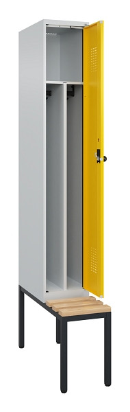 C+P Spind Evolo PLUS, 1 Abteile, 2120x300x815mm, 7035/1023, Haken 4, Drehriegel, Sitzfläche Buche-Hartholz, Sitzbank, 0490507-10F S10001