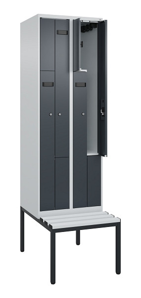 C+P Z-Spind Evolo PLUS, Bank, 4 Fächer, 2120x600x815mm, 7035/7016, Zylinderschloss, Sitzfläche Kunststoff, Sitzbank, 0490537-204 S10093