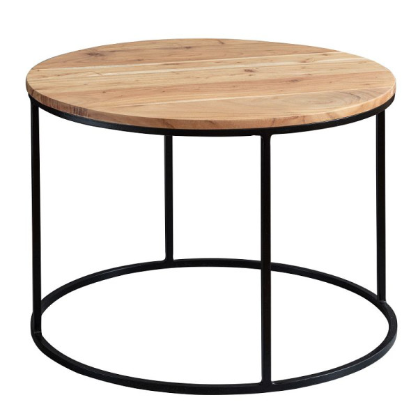 Wohnling Couchtisch 60x43x60 cm Akazie Massivholz/Metall, Rund, Massiv, WL5.959
