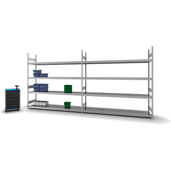 hofe Großfach-Grundregal, 2500x600x2500 mm, 4 Fachebenen, verzinkt, 350 kg Fachlast, 1750 kg Feldlast, zweiseitige Bedienung, GZG25625B