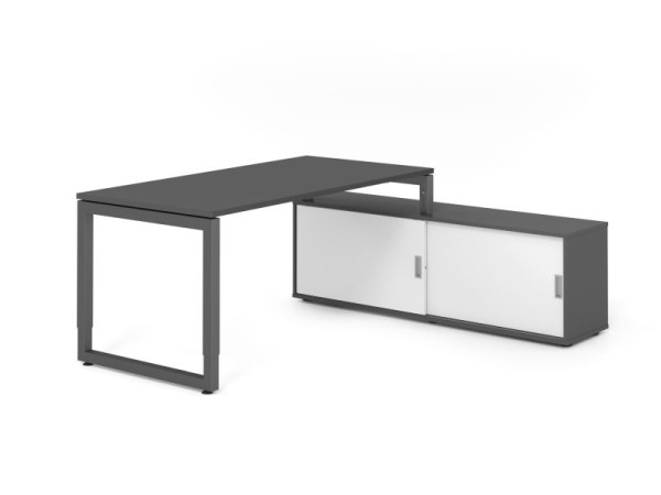 Hammerbacher Aufsatz-Schreibtisch RSE16, 160x80cm, Platte: Graphit, 25mm dick, Rahmen Graphit, höheneinstellbar, Graphit / Weiß, VRSE16SB/G/G/G/W