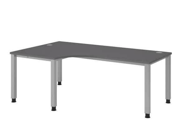 Hammerbacher Winkeltisch 4-Fuß eckig 200 x 120cm 90° Platte: Graphit, Winkelform 90°, links oder rechts montierbar, Fuß: silber, VQS82/G/S