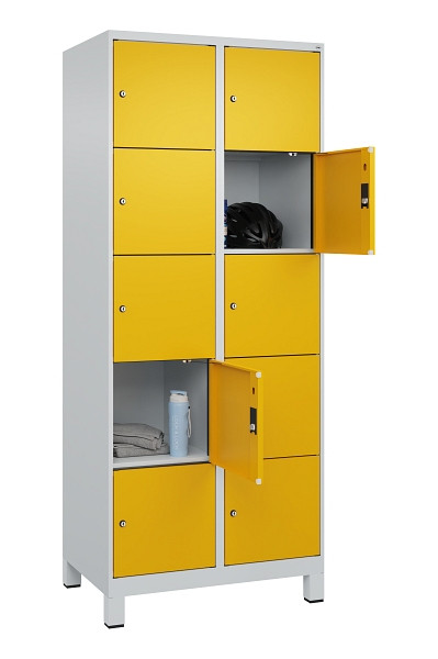 C+P Schließfachschrank Evolo PLUS, mit Füßen, 10 Fächer, 1950x800x500mm, 7035/1, Frontfarbe RAL 1004 Goldgelb, 049010-225 S10000