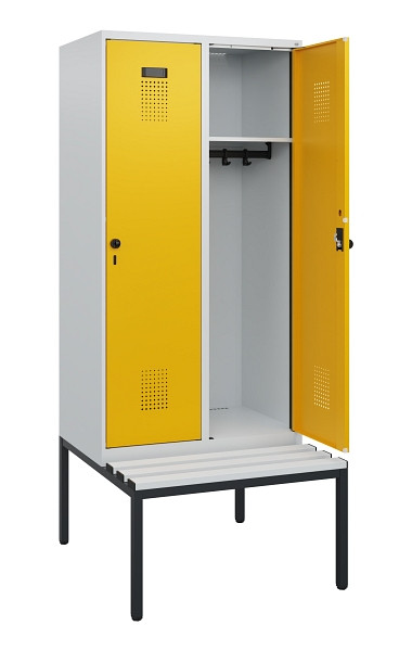 C+P Spind Evolo PLUS, 2 Abteile, 1950x800x815mm, 7035/1004, Drehriegel, Sitzfläche Kunststoff, Sitzbank, 0490505-22 S10054