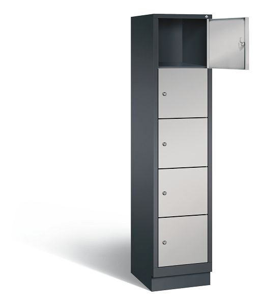 C+P Schließfachschrank Evolo, H1800xB420xT500mm, Farbe: Schwarzgrau / Weißaluminium, 48020-125 S10079