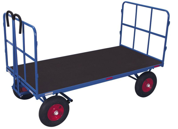 VARIOfit Handpritschenwagen mit 2 Rohrgitterwänden, Außenmaß: 1.265 x 815 x 1.340 mm, RAL 5010 enzianblau, Radsatz: Luftbereifung, zu-42132