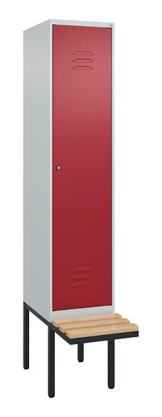 C+P Umkleidespind Classic PLUS, 2120x400x815mm, 7035/3003, Zylinderschloss, Buche-Sitzleisten, 0800407-12 S10046