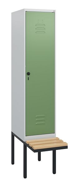 C+P Umkleidespind Classic PLUS, 1950x400x815mm, 7035/6011, Drehriegel, Buche-Sitzleisten, 0800405-12 S10006