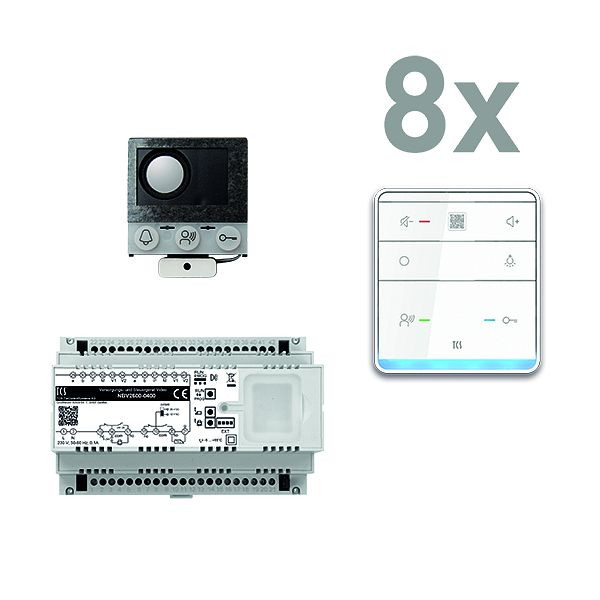 TCS Türkontrollsystem audio: pack PRO Einbau für 8 Wohneinheiten, mit Einbaulautsprecher ASI12000+8x Freisprecher ISW6010+Steuergerät NBV2600, PAIF080/005