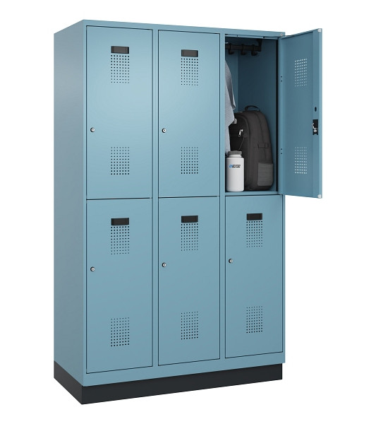 C+P Doppelstöckiger Spind Evolo PLUS, mit Sockel, 6 Fächer, 1950x1200x500mm, 001, Zylinderschloss, 049320-32 S10048