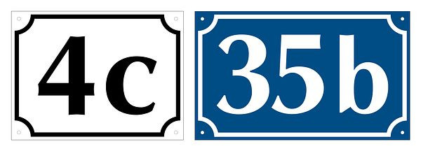 Schilder Klar Hausnummer nach Wunsch geprägt (1, 2 und 3-stellig), 200x120x0.45 mm Aluminium geprägt, weiß/schwarz, 3211/52