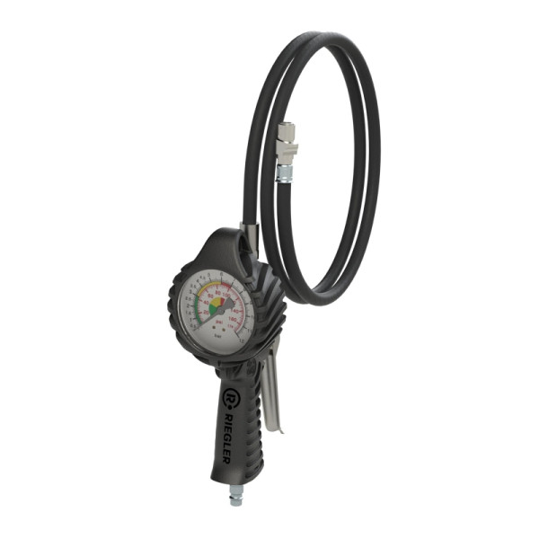 Riegler Standard-Handreifenfüllmesser mit QUIK-LOK Stecker, 3m Schlauch drehbar, Mano Ø 80 mm, ungeeicht, 0-12 bar/170 psi, Stecknippel NW 7,2, 137648