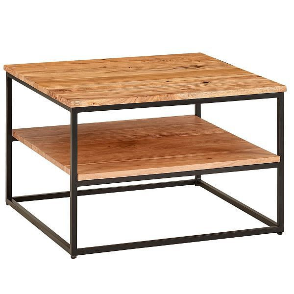 Wohnling Couchtisch 60x60x41 cm Massivholz Metall Sofatisch Wohnzimmertisch Akazie, Stubentisch Industrial mit Stauraum, WL6.363