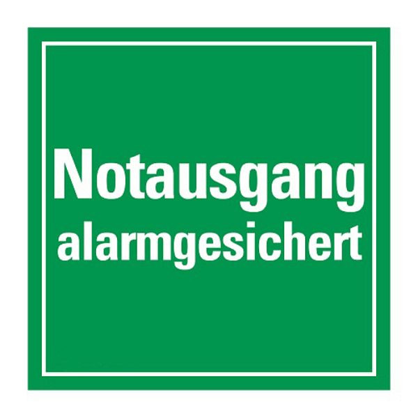 Stein HGS Aufkleber Notausgang alarmgesichert, selbstklebende Folie, 130 x 130 mm, 34755
