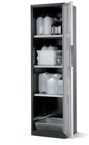 asecos Chemikalienschrank Systema CS-53R, Korpus anthrazit, silber, 3 Einlegeböden und Bodenwanne, 202580