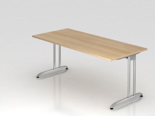 Hammerbacher Schreibtisch C-Fuß 180x80cm Eiche, horizontale Kabelwanne, Arbeitshöhe 72 cm, VBS19/E/S