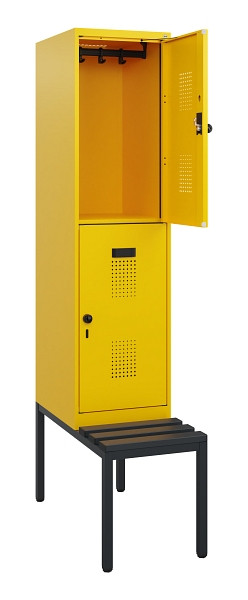 C+P Doppelstöckiger Spind Evolo PLUS, Bank, 2 Fächer, 1950x400x815mm, 1023/1023, Drehriegel, Sitzfläche Kunststoff, Sitzbank, 0493505-12 S10125