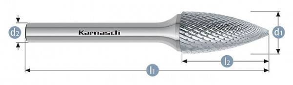 Karnasch Hartmetall-Frässtift unbeschichtet SPG/ HP-4 d1=3 / l2=6 / d2=3 / l1=38mm, VE: 10 Stück, 113062010