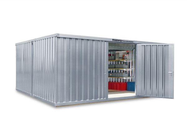 FLADAFI Materialcontainer-, Kombination MC 1540, verzinkt, zerlegt, mit Holzfußboden, 5.080 x 4.340 x 2.150 mm, Einflügeltür auf der 5 m Seite, F15400101