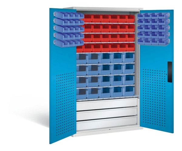 C+P Magazinschrank Serie 13, H1950xB1100xT535mm, Farbe: Lichtgrau / Lichtblau, Muldengriff, 130276-67 S10027