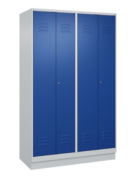 C+P Umkleidespind Classic PLUS, Doppel-Spind, Sockel, 4 Abteile, 1950x1200x500mm, 7035/5010, Zylinderschlösser, 080022-40P S10018